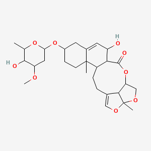 molecular formula C28H40O9 B1195340 7-Hydroxy-2a,12a-dimethyl-6-oxo-2a,4,4a,6a,7,9,10,11,12,12a,12b,13,14,14b-tetradecahydro-6H-2,3,5-trioxapentaleno[1',6':5,6,7]cyclonona[1,2-a]naphthalen-10-yl 2,6-dideoxy-3-O-methylhexopyranoside 