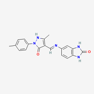 molecular formula C19H17N5O2 B1195408 5-[[3-Methyl-1-(4-methylphenyl)-5-oxo-4-pyrazolylidene]methylamino]-1,3-dihydrobenzimidazol-2-one 