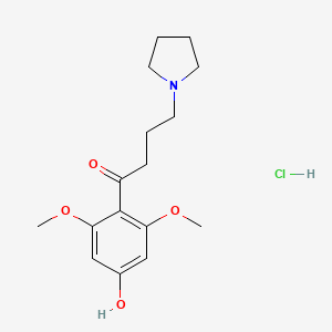 molecular formula C16H24ClNO4 B1195414 1-(2,6-Dimethoxy-4-hydroxyphenyl)-4-(1-pyrrolidinyl)butanone hydrochloride CAS No. 70585-59-0