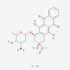 molecular formula C26H28ClNO9 B1195446 (7S,9S)-9-acetyl-7-(4-amino-5-hydroxy-6-methyloxan-2-yl)oxy-6,9,11-trihydroxy-8,10-dihydro-7H-tetracene-5,12-dione hydrochloride 