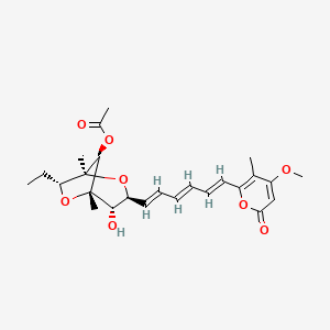 molecular formula C25H32O8 B1195525 [(1S,3S,4S,5S,7R,8S)-7-ethyl-4-hydroxy-3-[(1E,3E,5E)-6-(4-methoxy-3-methyl-6-oxopyran-2-yl)hexa-1,3,5-trienyl]-1,5-dimethyl-2,6-dioxabicyclo[3.2.1]octan-8-yl] acetate 