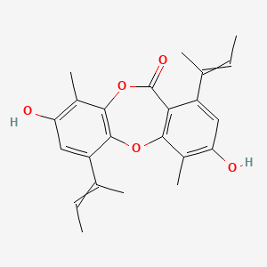 molecular formula C23H24O5 B1195609 1,7-Bis(but-2-en-2-yl)-3,9-dihydroxy-4,10-dimethylbenzo[b][1,4]benzodioxepin-6-one 
