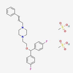 molecular formula C30H38F2N2O7S2 B1195610 1-[2-[Bis(4-fluorophenyl)methoxy]ethyl]-4-(3-phenylprop-2-enyl)piperazine;methanesulfonic acid CAS No. 77862-93-2
