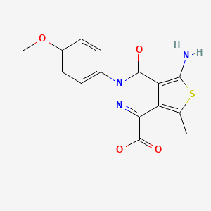 molecular formula C16H15N3O4S B1195633 5-Amino-3-(4-methoxyphenyl)-7-methyl-4-oxo-1-thieno[3,4-d]pyridazinecarboxylic acid methyl ester 