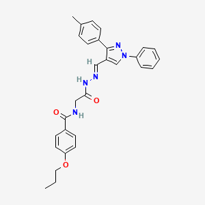 molecular formula C29H29N5O3 B11956616 N-(2-Oxo-2-(2-((1-phenyl-3-(p-tolyl)-1H-pyrazol-4-yl)methylene)hydrazinyl)ethyl)-4-propoxybenzamide CAS No. 881683-56-3