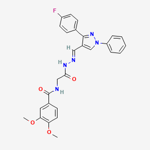 molecular formula C27H24FN5O4 B11956787 N-(2-(2-((3-(4-Fluorophenyl)-1-phenyl-1H-pyrazol-4-yl)methylene)hydrazinyl)-2-oxoethyl)-3,4-dimethoxybenzamide CAS No. 881664-56-8