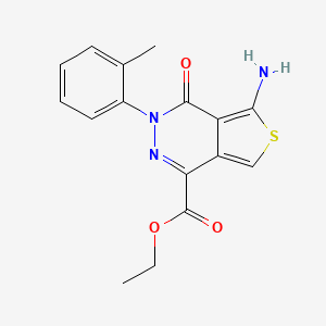 molecular formula C16H15N3O3S B1195698 ETHYL 5-AMINO-3-(2-METHYLPHENYL)-4-OXO-3H,4H-THIENO[3,4-D]PYRIDAZINE-1-CARBOXYLATE 