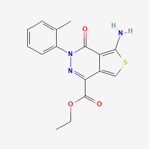 molecular formula C16H15N3O3S B1195698 5-Amino-3-(2-methylphenyl)-4-oxo-1-thieno[3,4-d]pyridazinecarboxylic acid ethyl ester 