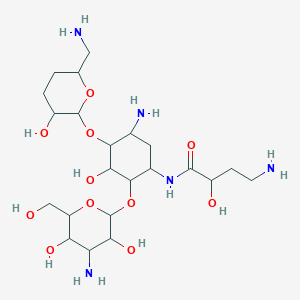 4-amino-N-[5-amino-2-[4-amino-3,5-dihydroxy-6-(hydroxymethyl)oxan-2-yl]oxy-4-[6-(aminomethyl)-3-hydroxyoxan-2-yl]oxy-3-hydroxycyclohexyl]-2-hydroxybutanamide