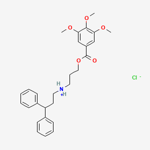 B1195867 Benzoic acid, 3,4,5-trimethoxy-, 3-((3,3-diphenylpropyl)amino)propyl ester, hydrochloride CAS No. 24050-58-6