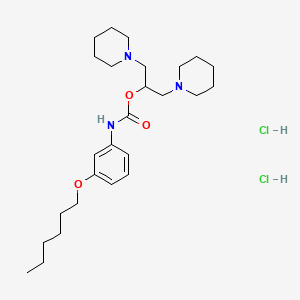 molecular formula C26H45Cl2N3O3 B11959206 Carbamic acid, (3-(hexyloxy)phenyl)-, 2-(1-piperidinyl)-1-(1-piperidinylmethyl)ethyl ester, dihydrochloride CAS No. 113873-34-0
