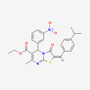 molecular formula C26H25N3O5S B11959602 ethyl (2E)-2-(4-isopropylbenzylidene)-7-methyl-5-(3-nitrophenyl)-3-oxo-2,3-dihydro-5H-[1,3]thiazolo[3,2-a]pyrimidine-6-carboxylate 