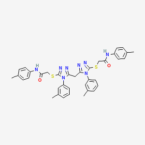 molecular formula C37H36N8O2S2 B11959669 N-(4-Methylphenyl)-2-({4-(3-methylphenyl)-5-[(4-(3-methylphenyl)-5-{[2-oxo-2-(4-toluidino)ethyl]sulfanyl}-4H-1,2,4-triazol-3-YL)methyl]-4H-1,2,4-triazol-3-YL}sulfanyl)acetamide 