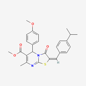 molecular formula C26H26N2O4S B11960115 Methyl (2E)-2-(4-isopropylbenzylidene)-5-(4-methoxyphenyl)-7-methyl-3-oxo-2,3-dihydro-5H-[1,3]thiazolo[3,2-A]pyrimidine-6-carboxylate 