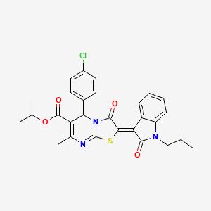 molecular formula C28H26ClN3O4S B11960193 Isopropyl (2Z)-5-(4-chlorophenyl)-7-methyl-3-oxo-2-(2-oxo-1-propyl-1,2-dihydro-3H-indol-3-ylidene)-2,3-dihydro-5H-[1,3]thiazolo[3,2-A]pyrimidine-6-carboxylate 