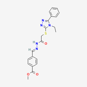 molecular formula C21H21N5O3S B11960216 methyl 4-[(E)-(2-{[(4-ethyl-5-phenyl-4H-1,2,4-triazol-3-yl)sulfanyl]acetyl}hydrazinylidene)methyl]benzoate 