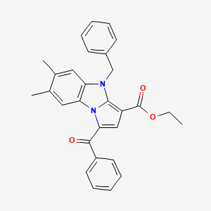 molecular formula C29H26N2O3 B11960410 Ethyl 1-benzoyl-4-benzyl-6,7-dimethyl-4H-pyrrolo(1,2-A)benzimidazole-3-carboxylate CAS No. 853317-58-5