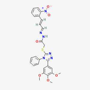 molecular formula C28H26N6O6S B11960531 N'-[(E,2E)-3-(2-Nitrophenyl)-2-propenylidene]-2-{[4-phenyl-5-(3,4,5-trimethoxyphenyl)-4H-1,2,4-triazol-3-YL]sulfanyl}acetohydrazide 