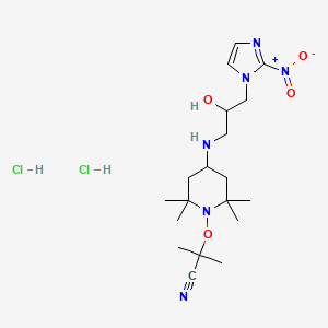 molecular formula C19H34Cl2N6O4 B1196065 Propanenitrile, 2-((4-((2-hydroxy-3-(2-nitro-1H-imidazol-1-yl)propyl)amino)-2,2,6,6-tetramethyl-1-piperidinyl)oxy)-2-methyl-, dihydrochloride CAS No. 79820-31-8
