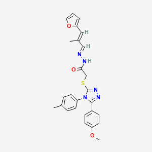 molecular formula C26H25N5O3S B11960813 N'-[(E,2E)-3-(2-furyl)-2-methyl-2-propenylidene]-2-{[5-(4-methoxyphenyl)-4-(4-methylphenyl)-4H-1,2,4-triazol-3-yl]thio}acetohydrazide 