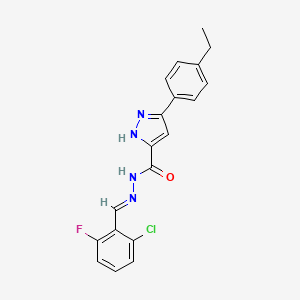 molecular formula C19H16ClFN4O B11960931 N'-[(E)-(2-chloro-6-fluorophenyl)methylidene]-3-(4-ethylphenyl)-1H-pyrazole-5-carbohydrazide 