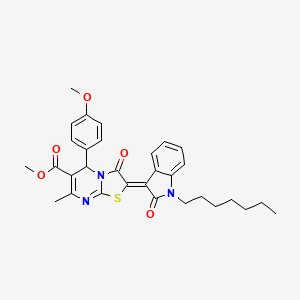 molecular formula C31H33N3O5S B11961282 methyl (2Z)-2-(1-heptyl-2-oxo-1,2-dihydro-3H-indol-3-ylidene)-5-(4-methoxyphenyl)-7-methyl-3-oxo-2,3-dihydro-5H-[1,3]thiazolo[3,2-a]pyrimidine-6-carboxylate 