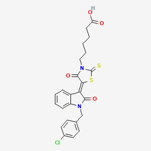 molecular formula C24H21ClN2O4S2 B11961358 6-{(5Z)-5-[1-(4-chlorobenzyl)-2-oxo-1,2-dihydro-3H-indol-3-ylidene]-4-oxo-2-thioxo-1,3-thiazolidin-3-yl}hexanoic acid 