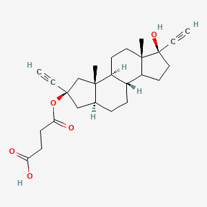 molecular formula C26H34O5 B1196154 A-Norpregn-20-yne-2,17-diol, 2-ethynyl-, 2-(hydrogen butanedioate), (2-beta,5-alpha,17-alpha)- CAS No. 96107-38-9