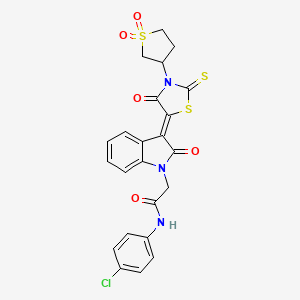 molecular formula C23H18ClN3O5S3 B11961556 N-(4-chlorophenyl)-2-{(3Z)-3-[3-(1,1-dioxidotetrahydrothiophen-3-yl)-4-oxo-2-thioxo-1,3-thiazolidin-5-ylidene]-2-oxo-2,3-dihydro-1H-indol-1-yl}acetamide 