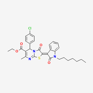 molecular formula C31H32ClN3O4S B11961751 ethyl (2Z)-5-(4-chlorophenyl)-2-(1-heptyl-2-oxo-1,2-dihydro-3H-indol-3-ylidene)-7-methyl-3-oxo-2,3-dihydro-5H-[1,3]thiazolo[3,2-a]pyrimidine-6-carboxylate 