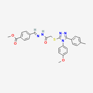 molecular formula C27H25N5O4S B11961840 methyl 4-{(E)-[2-({[4-(4-methoxyphenyl)-5-(4-methylphenyl)-4H-1,2,4-triazol-3-yl]sulfanyl}acetyl)hydrazinylidene]methyl}benzoate 