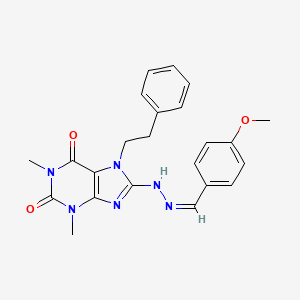 molecular formula C23H24N6O3 B11961913 4-Methoxybenzaldehyde [1,3-dimethyl-2,6-dioxo-7-(2-phenylethyl)-2,3,6,7-tetrahydro-1H-purin-8-YL]hydrazone 