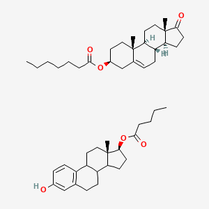 molecular formula C49H72O6 B1196194 3-Hydroxyestra-1(10),2,4-trien-17-yl pentanoate--17-oxoandrost-5-en-3-yl heptanoate (1/1) 