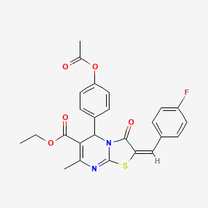molecular formula C25H21FN2O5S B11962763 ethyl (2E)-5-[4-(acetyloxy)phenyl]-2-(4-fluorobenzylidene)-7-methyl-3-oxo-2,3-dihydro-5H-[1,3]thiazolo[3,2-a]pyrimidine-6-carboxylate 