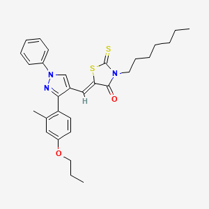 molecular formula C30H35N3O2S2 B11963377 (5Z)-3-heptyl-5-{[3-(2-methyl-4-propoxyphenyl)-1-phenyl-1H-pyrazol-4-yl]methylidene}-2-thioxo-1,3-thiazolidin-4-one 