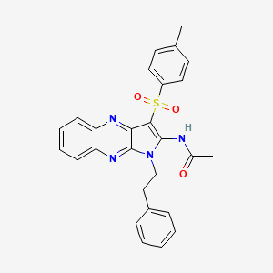 molecular formula C27H24N4O3S B11963459 N-{3-[(4-methylphenyl)sulfonyl]-1-(2-phenylethyl)-1H-pyrrolo[2,3-b]quinoxalin-2-yl}acetamide 
