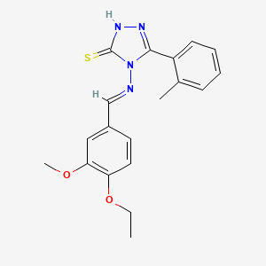 molecular formula C19H20N4O2S B11963691 4-{[(E)-(4-ethoxy-3-methoxyphenyl)methylidene]amino}-5-(2-methylphenyl)-4H-1,2,4-triazole-3-thiol 