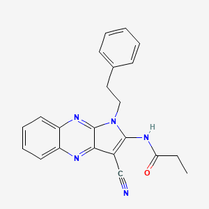 molecular formula C22H19N5O B11963783 N-[3-cyano-1-(2-phenylethyl)-1H-pyrrolo[2,3-b]quinoxalin-2-yl]propanamide 