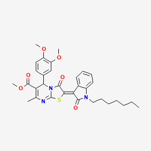 molecular formula C32H35N3O6S B11963786 methyl (2Z)-5-(3,4-dimethoxyphenyl)-2-(1-heptyl-2-oxo-1,2-dihydro-3H-indol-3-ylidene)-7-methyl-3-oxo-2,3-dihydro-5H-[1,3]thiazolo[3,2-a]pyrimidine-6-carboxylate 