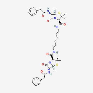 molecular formula C38H48N6O6S2 B1196389 (2S,5R,6R)-N-[6-[[(2S,5R,6R)-3,3-dimethyl-7-oxo-6-[(2-phenylacetyl)amino]-4-thia-1-azabicyclo[3.2.0]heptane-2-carbonyl]amino]hexyl]-3,3-dimethyl-7-oxo-6-[(2-phenylacetyl)amino]-4-thia-1-azabicyclo[3.2.0]heptane-2-carboxamide CAS No. 21291-04-3