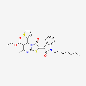 molecular formula C29H31N3O4S2 B11963902 ethyl (2Z)-2-(1-heptyl-2-oxo-1,2-dihydro-3H-indol-3-ylidene)-7-methyl-3-oxo-5-(2-thienyl)-2,3-dihydro-5H-[1,3]thiazolo[3,2-a]pyrimidine-6-carboxylate 