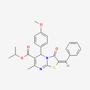 molecular formula C25H24N2O4S B11964230 Isopropyl (2E)-2-benzylidene-5-(4-methoxyphenyl)-7-methyl-3-oxo-2,3-dihydro-5H-[1,3]thiazolo[3,2-A]pyrimidine-6-carboxylate 