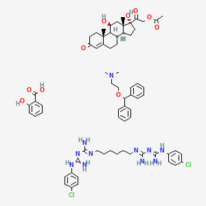 2-[6-[[amino-[[amino-(4-chloroanilino)methylidene]amino]methylidene]amino]hexyl]-1-[amino-(4-chloroanilino)methylidene]guanidine;2-benzhydryloxy-N,N-dimethylethanamine;[2-[(8S,9S,10R,11S,13S,14S,17R)-11,17-dihydroxy-10,13-dimethyl-3-oxo-2,6,7,8,9,11,12,14,15,16-decahydro-1H-cyclopenta[a]phenanthren-17-yl]-2-oxoethyl] acetate;2-hydroxybenzoic acid