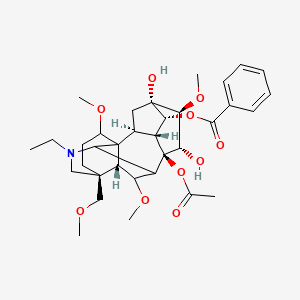molecular formula C34H47NO10 B1196431 [(2S,3R,4R,5S,6S,7S,8R,13S,16S,17R,18R)-8-acetyloxy-11-ethyl-5,7-dihydroxy-6,16,18-trimethoxy-13-(methoxymethyl)-11-azahexacyclo[7.7.2.12,5.01,10.03,8.013,17]nonadecan-4-yl] benzoate 