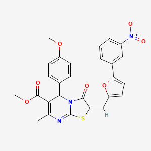 molecular formula C27H21N3O7S B11964521 methyl (2E)-5-(4-methoxyphenyl)-7-methyl-2-{[5-(3-nitrophenyl)-2-furyl]methylene}-3-oxo-2,3-dihydro-5H-[1,3]thiazolo[3,2-a]pyrimidine-6-carboxylate 