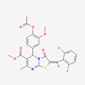molecular formula C25H20ClFN2O6S B11964727 methyl (2E)-5-[4-(acetyloxy)-3-methoxyphenyl]-2-(2-chloro-6-fluorobenzylidene)-7-methyl-3-oxo-2,3-dihydro-5H-[1,3]thiazolo[3,2-a]pyrimidine-6-carboxylate 