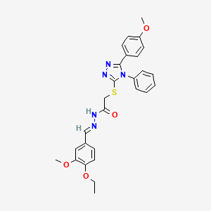 molecular formula C27H27N5O4S B11964742 N'-[(E)-(4-ethoxy-3-methoxyphenyl)methylidene]-2-{[5-(4-methoxyphenyl)-4-phenyl-4H-1,2,4-triazol-3-yl]sulfanyl}acetohydrazide 