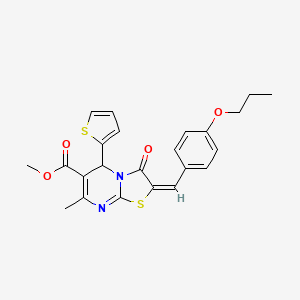 molecular formula C23H22N2O4S2 B11964758 Methyl (2E)-7-methyl-3-oxo-2-(4-propoxybenzylidene)-5-(2-thienyl)-2,3-dihydro-5H-[1,3]thiazolo[3,2-A]pyrimidine-6-carboxylate 