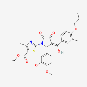molecular formula C30H32N2O8S B11964806 ethyl 2-{2-(3,4-dimethoxyphenyl)-4-hydroxy-3-[(3-methyl-4-propoxyphenyl)carbonyl]-5-oxo-2,5-dihydro-1H-pyrrol-1-yl}-4-methyl-1,3-thiazole-5-carboxylate 