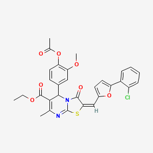 molecular formula C30H25ClN2O7S B11964854 ethyl (2E)-5-[4-(acetyloxy)-3-methoxyphenyl]-2-{[5-(2-chlorophenyl)-2-furyl]methylene}-7-methyl-3-oxo-2,3-dihydro-5H-[1,3]thiazolo[3,2-a]pyrimidine-6-carboxylate 